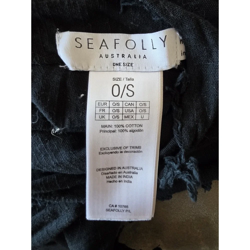 Seafolly Women Black Cotton Scarf One Size Boho Wrap Shawl Stole 62in Bohemian